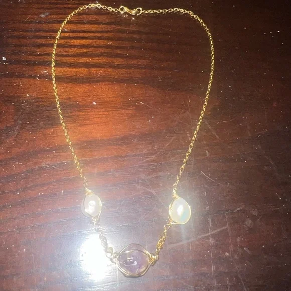 🌊Custom Aura Amethyst & Pearl Choker (15") - Picture 14 of 14